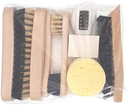 Set of wooden and natural bristle brushes