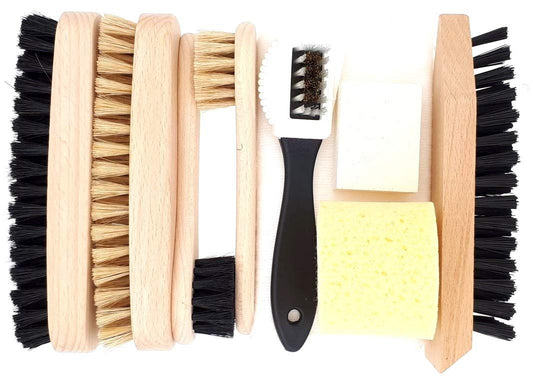 Set of wooden and natural bristle brushes