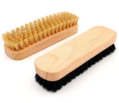 Set of wooden and natural bristle brushes